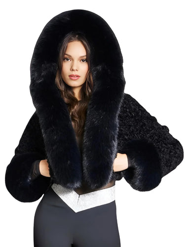 High Quality Faux Fur Coats Women's Hooded Fur Coat Cropped White Black Faux Fur Coat, Drestiny, Coats, Fur Coats, XS, S, M, L, XL, XXL, XXXL, 3XL, Black, White, Women's hooded fur jacket, Women's faux fur coat with hood, black faux fur coat, Shearling jacket with hood, United States, USA, Canada, Australia, New Zealand, United Kingdom, UK, shopdrestiny.com